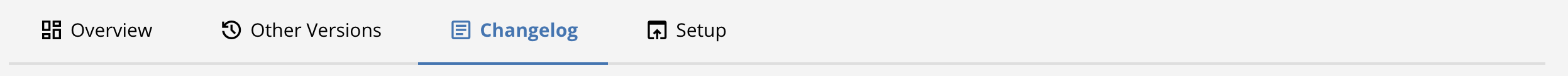 Changelog tab showing structured timeline of versions and release notes