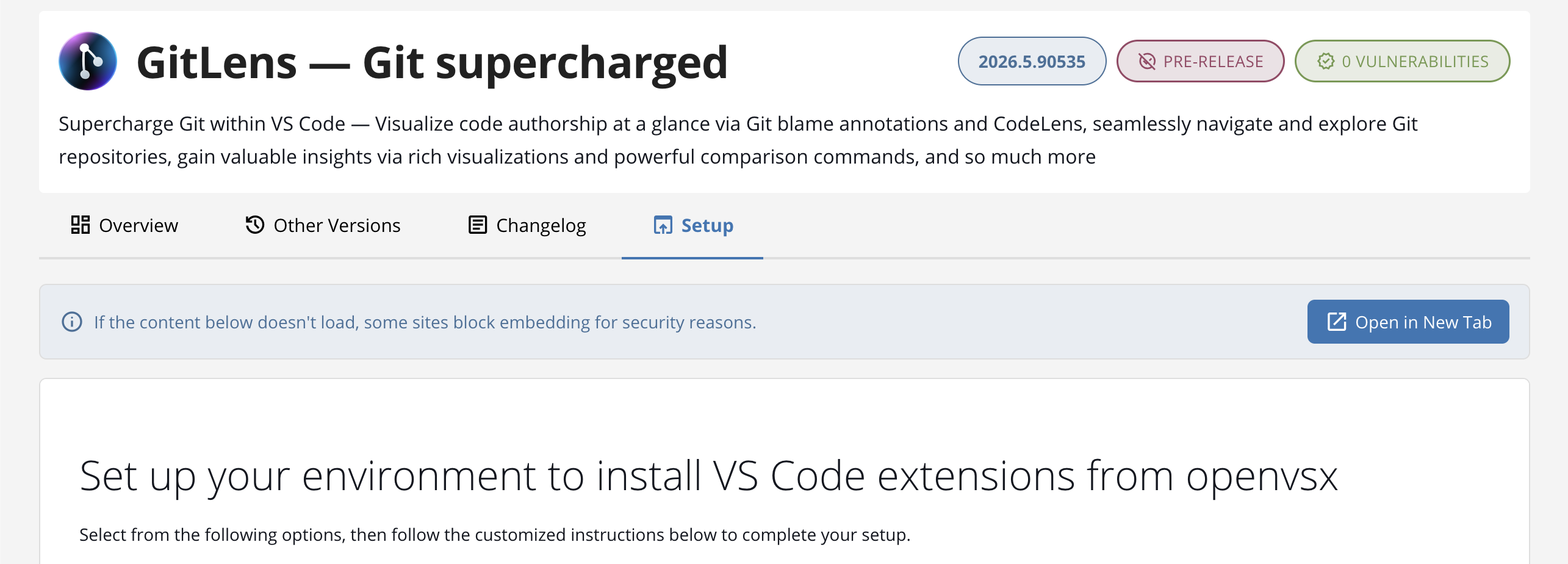 Package details tab row showing built-in tabs alongside custom Changelog and Docs tabs added through metadata