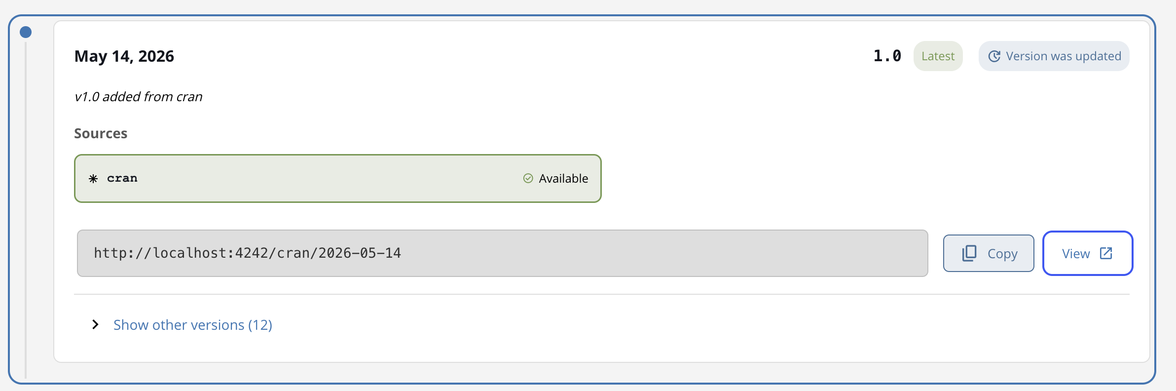 Snapshot showing the View link with an open-in-new icon highlighted